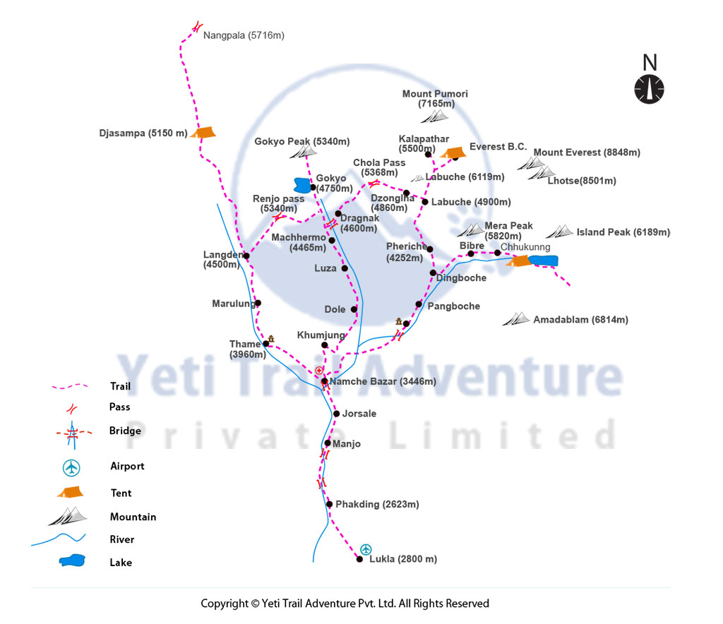 Everest high passes trek map