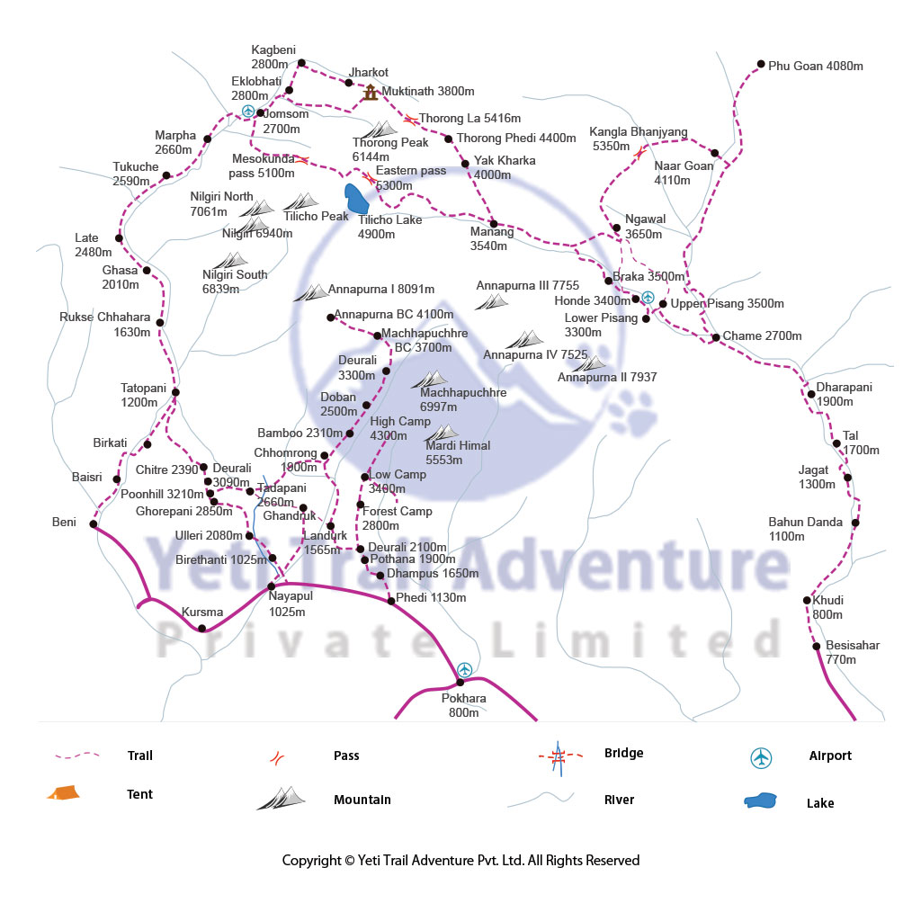 Ghorepani Ghandrung Trek map